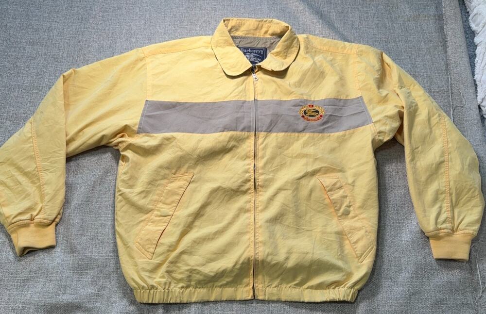 Vintage Burberrys Jacket Mens L Yellow Gray Harrington Bomber Made England